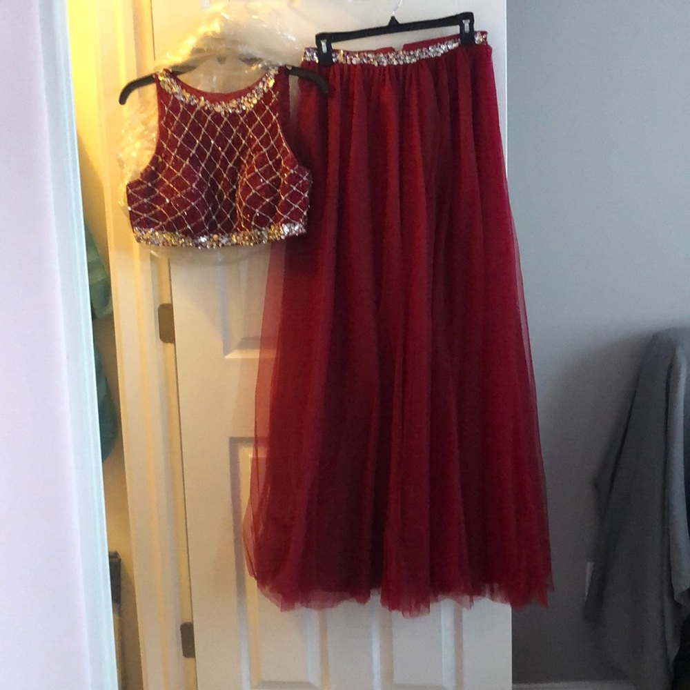 Two piece red prom dress